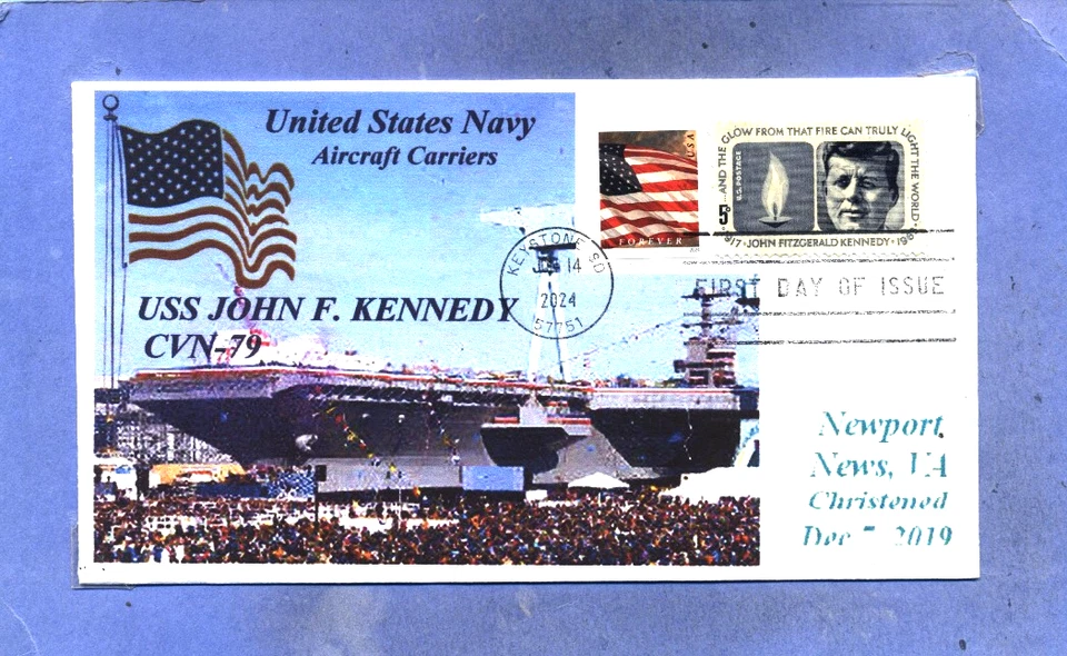 1246 USS JOHN F. KENNEDY CV-79 New USN Carrier Color Photo, Flag, First Day PM - Image 1 of 1
