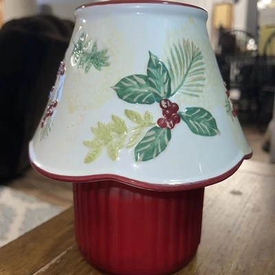 大号奶油色红色浆果和绿色蜡烛灯罩圣诞节 7x4 英寸 — 第 1/4 张图片