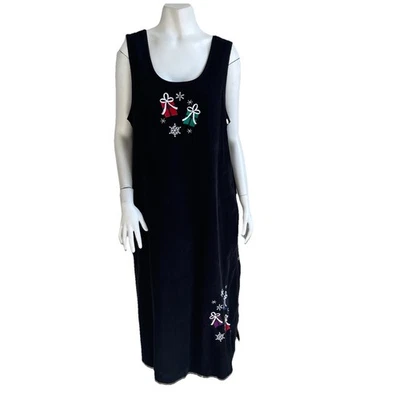 Vestido Jersey Vintage Mandal Bay Pana Navidad Bordado Talla Grande Negro Foto 1 de 4