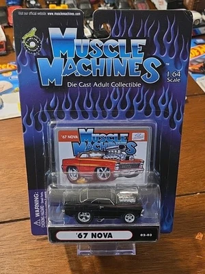 MUSCLE MACHINES 1967 CHEVY NOVA soplado escala 1/64 negro embalaje sellado F13 Foto 1 de 2