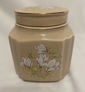 Sadler England Ceramic Tea Canister Vintage Tan w/Flowers 4.25" x 4"x 3.5" - Picture 1 of 7