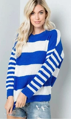 Suéter Zenana Azul Rayas Cuello Redondo Talla Grande Foto 1 de 4