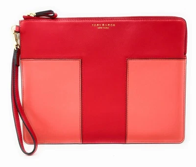 Tory Burch Block-T Grande Cremallera Cuero Muñequera Bolsa Rojo Brillante - ¡Precio de venta sugerido por el fabricante $235! Foto 1 de 4