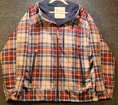 Chaqueta American Eagle Para Hombre XL Gris Rojo Cuadros Capucha Forrada de Vellón Abrigo Foto 1 de 4