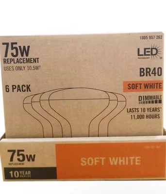 6 -pack 75-Watt Equivalent BR40 Dimmable LED Light Bulb Softlight 6-Pack 🔷 - Image 1 of 4