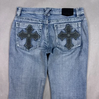 Xtreme Couture Jeans Mens 34x28 Blue Denim Pants Embroidered Distress (Tag34x30) - Image 1 of 4