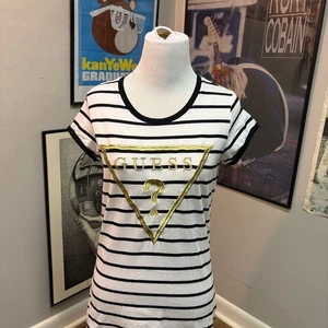 Guess Los Angeles Damen T-Shirt weiß gestreift Y2K Gr. L - Bild 1 von 8