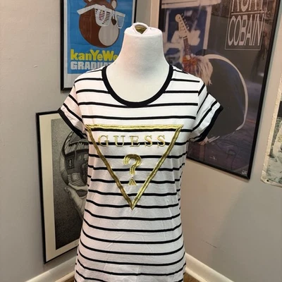 Camiseta Guess Los Angeles para mujer blanca a rayas Y2K talla L Foto 1 de 4