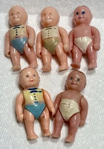 Vintage 2 1/8” Renwal Baby No.8 Dollhouse Baby Doll ~ Jointed Lot Of 5 - Picture 1 of 6