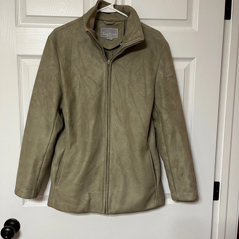 Juliet Michelle by Adler Faux Suede Zip Up Jacket Pale Sage Size M - Image 1 of 4