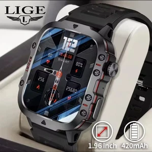 LIGE Men Military Outdoor Smart Watch 1.96" TouchScreen for Android/IOS/Xiaomia - Imagen 1 de 24