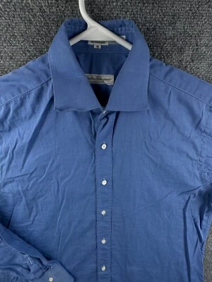 Camisa Salvatore Ferragamo Italiana Manga Larga Abotonada Azul Talla 16 Algodón Foto 1 de 4