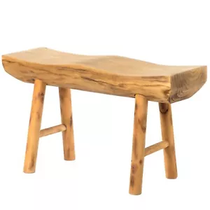 New Vintiquewise Rustic Carved Wood Natural Edge Entryway Log Accent Bench - Picture 1 of 6