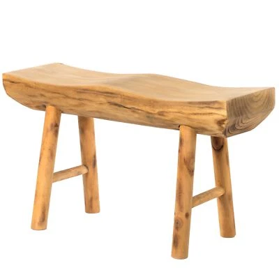 New Vintiquewise Rustic Carved Wood Natural Edge Entryway Log Accent Bench - Image 1 of 4