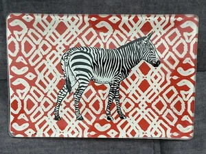 Vintage Zebra Glass Tray Dish Red & White Background 8.5” X 5.75” 🦓 - Picture 1 of 7