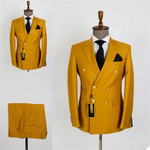 Traje Para Hombre Amarillo Doble Pecho 2 Piezas Fiesta Cena Baile de graduación Novio Esmoquin Boda - Imagen 1 de 8