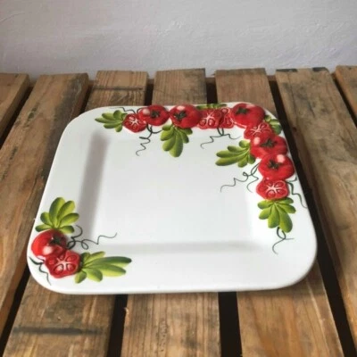 BASSANO KERAMIK TELLER SERVIERPLATTE 21 CM TOMATEN MOTIV AUS ITALIEN NEU - Bild 1 von 4