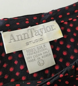 Vtg Ann Taylor Studio 100% Silk Black Blouse Red Polka-dot Sz L Short Sleeve Top - Picture 1 of 9