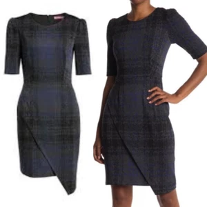Betsey Johnson Size 4 Asymmetrical Plaid Dress Knit Sheath Short Sleeve NEW $158 - Picture 1 of 13