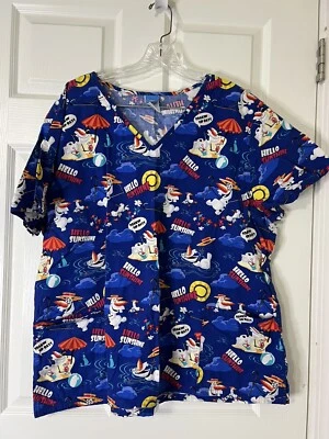 Disney Women Scrub Top 2X Purple Olaf Frozen Chill Out Short Sleeve V Neck - Image 1 of 4