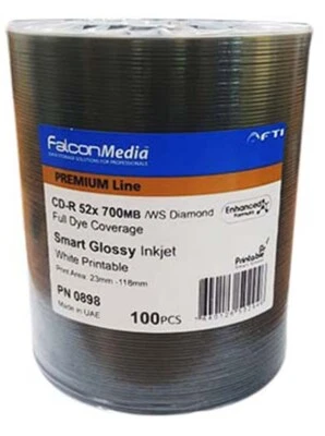 FALCONMEDIA 200 x Falcon Media Pro CD-R 52x 700mb Smart Glossy Inkjet Printable Diamond Dye