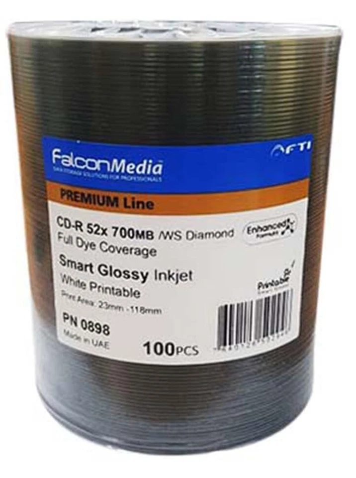 1200 x Falcon Media Pro CD-R 52x 700mb Smart Glossy Inkjet Printable Diamond Dye - Image 1 of 1