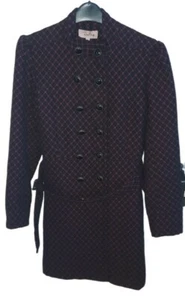 Darling Ladies Belted Coat - Size Medium - Maroon & Black Diamond/Check Wool Mix - Picture 1 of 7