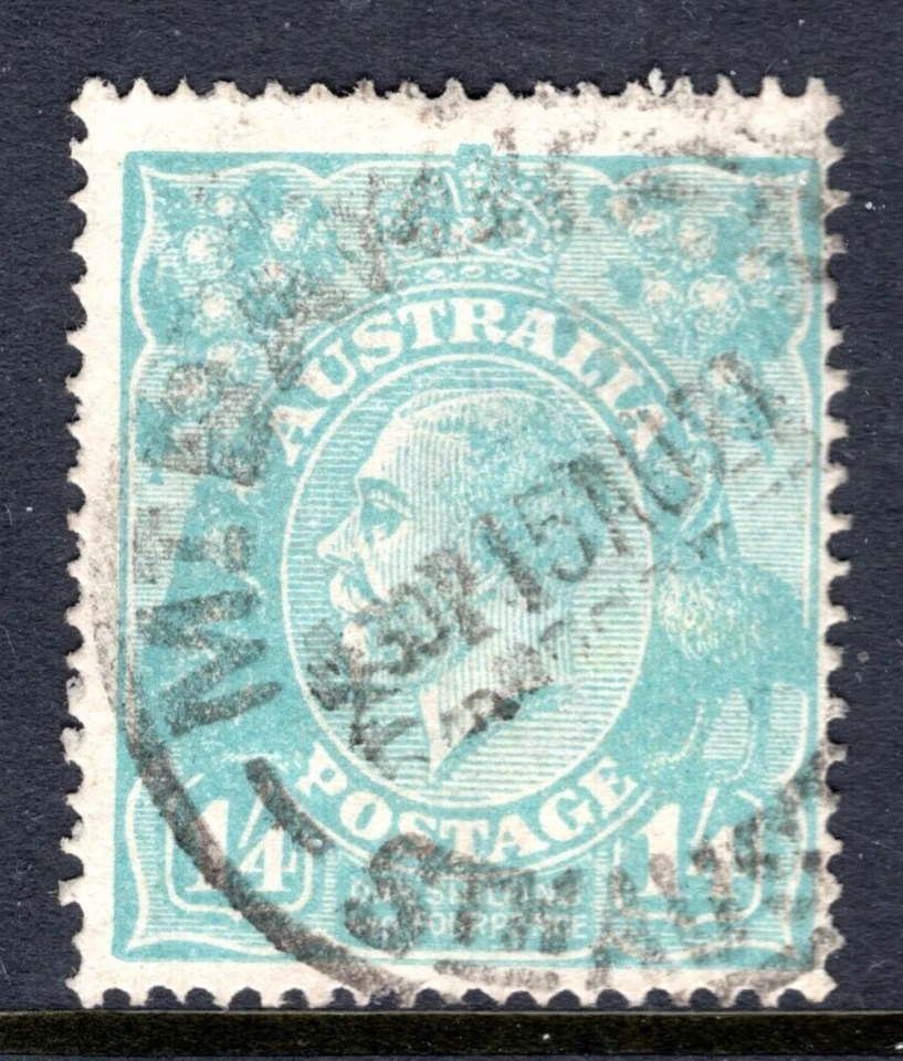 1920 澳大利亚 1'4 KGV 绿松石单 WMK REF:KGS02 — 第 1/1 张图片