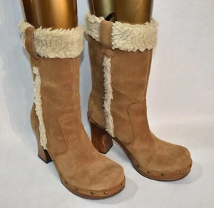Mia Boots Tan Suede Chunky Heel Size 8 Vintage - Picture 1 of 6