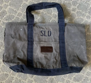 LL Bean Script Print Gray/Blue Bag w/Camo Interior (SLD Monogram) - Picture 1 of 7