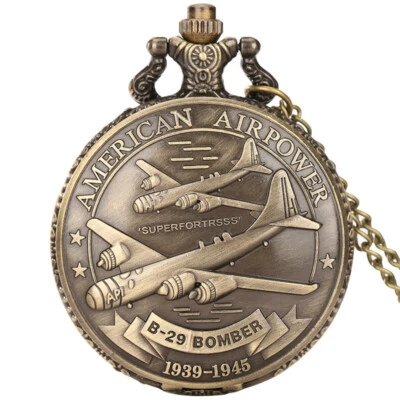 Antique U.S. Air Force	 Airplane Design Unisex Quartz Pocket Watch 80cm Chain - Image 1 of 4