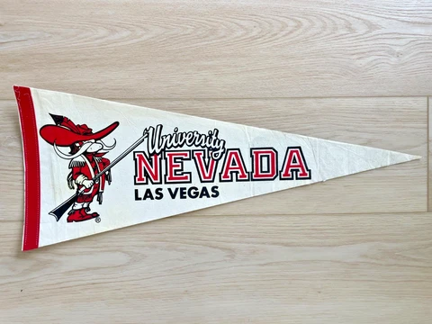 Vintage 1990s UNVL Runnin Rebels Felt Full-Size Pennant w/ Mascot Graphics Cover