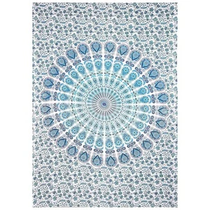 Peacock Print Mandala Bedspread Wall Handing Cotton Tapestry Boho Wall Blanket - Picture 1 of 4