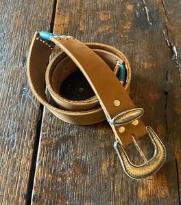 Hand Crafted Brown Leather Belt W-Beaded Native American Design, Large - Picture 1 of 13