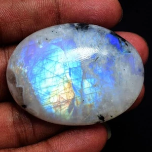 165 Cts Natural White/Black Moonstone 49mm*37mm Rainbow Oval Cabochon Gemstone - Picture 1 of 5