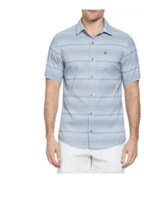Camisa de golf Ben Hogan gris costera a rayas S/S para hombre, abotonada, grande - Imagen 1 de 3