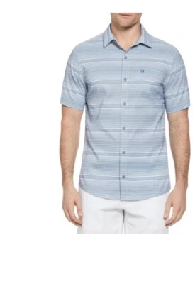 Camisa de golf Ben Hogan gris costera a rayas S/S para hombre, abotonada, grande Foto 1 de 3
