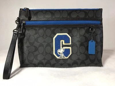 New Coach X Peanuts Carryall Pouch Signature Canvas Snoopy Blue Zip Monogram - Image 1 of 4