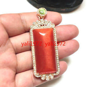 64mm Natural Red Cat's Eye Opal Rose Gold Necklace Pendant