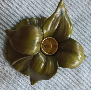 Set of 3 Department 56 of Green Leaf Accent Candle Holders Ceramic 3.5 X 5.5 - Picture 1 of 6