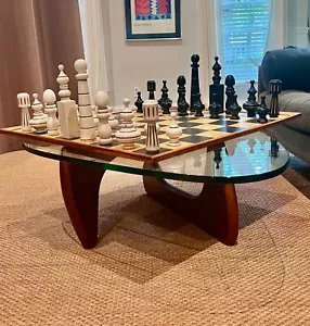 Rare Mid Century Modern Large Chess Set Painted Wood 10+ inch tall pieces. - Picture 1 of 8