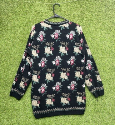 Suéter Vintage Abuela Mujer XL Largo Floral Grandmacore AOP Rosa Tejido Años 80 Foto 1 de 4