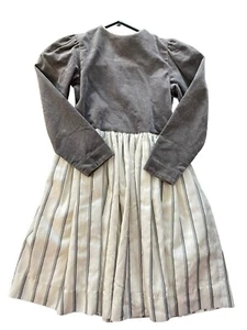 Vintage Her Majesty dress Girls size 7 Gray Velvet Top cream Gray Striped Skirt - Picture 1 of 9