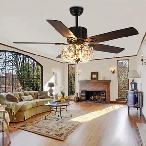 52" Crystal Ceiling Fans with Lights Remote, Black Farmhouse Chandelier Ceiling - Picture 1 of 9