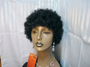 Short fuzzy afro style wig, black put on and go wig so cute black NEW - Picture 1 of 6