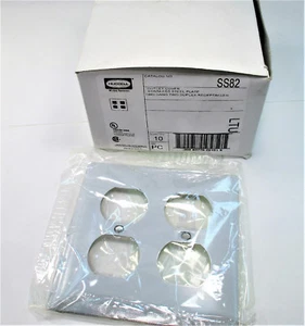 Hubbell SS82 Outlet Cover Stainless Steel 2 Gang 2 Duplex Receptacles Qty10 New - Picture 1 of 3