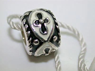 CHARM PERSONA PLATA ESTERLINA .925 PORCELANA ESMALTE FLOR BLANCO Y NEGRO B24 Foto 1 de 3