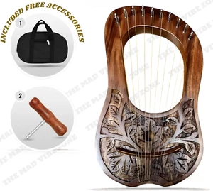 10 Strings Lyre Harp Rosewood Musical Instrumet W/Free Bag Key And Extra Strings - Picture 1 of 6