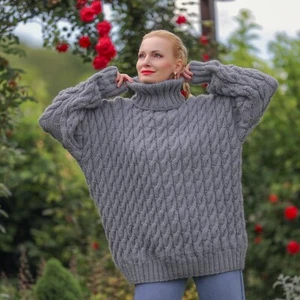 Suéter de lana gris SuperTanya hecho a mano suéter cálido para enviar talla XL-XXL - Imagen 1 de 7