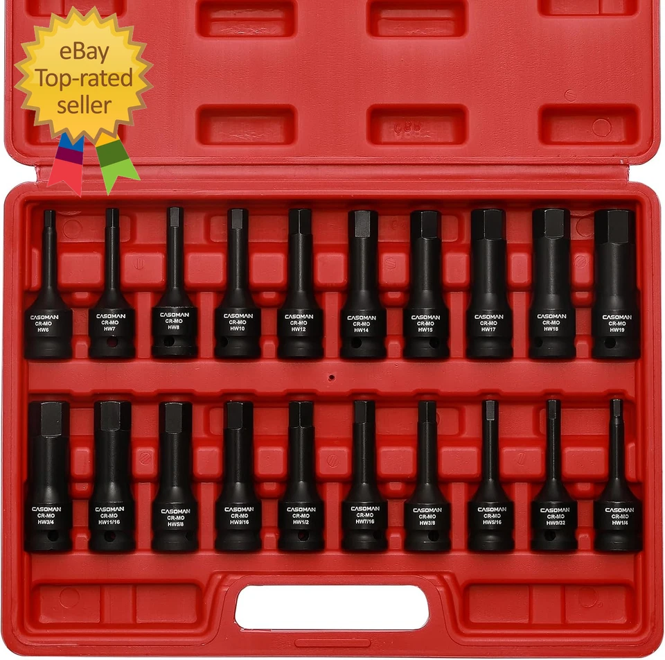 1/2" Drive Master Impact Hex Bit Set, Hex Driver, Sae/Metric, 1/4" - 3/4", 6Mm - - Image 1 of 4